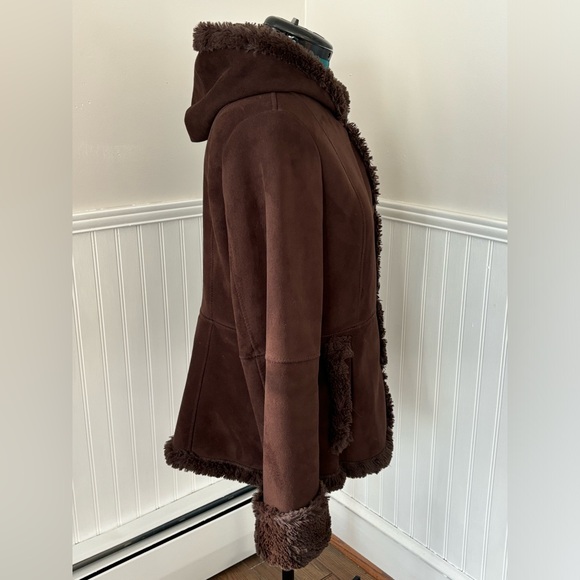 Jones New York Faux Suede Jacket with Faux Fur Trim and Hood, size Large - Picture 3 of 14